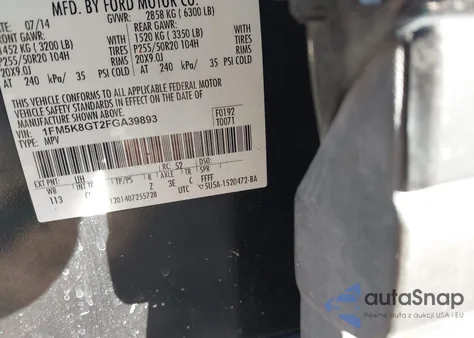 2015 Ford Explorer Sport из США, поврежденный, VIN 1FM5K8GT2FGA39893